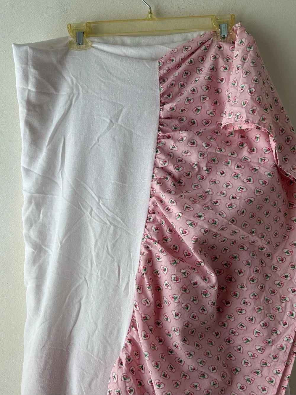 Vintage Laura Ashley Cottagecore Heart Floral Rose Ruffle Bed Skirt Pink Green